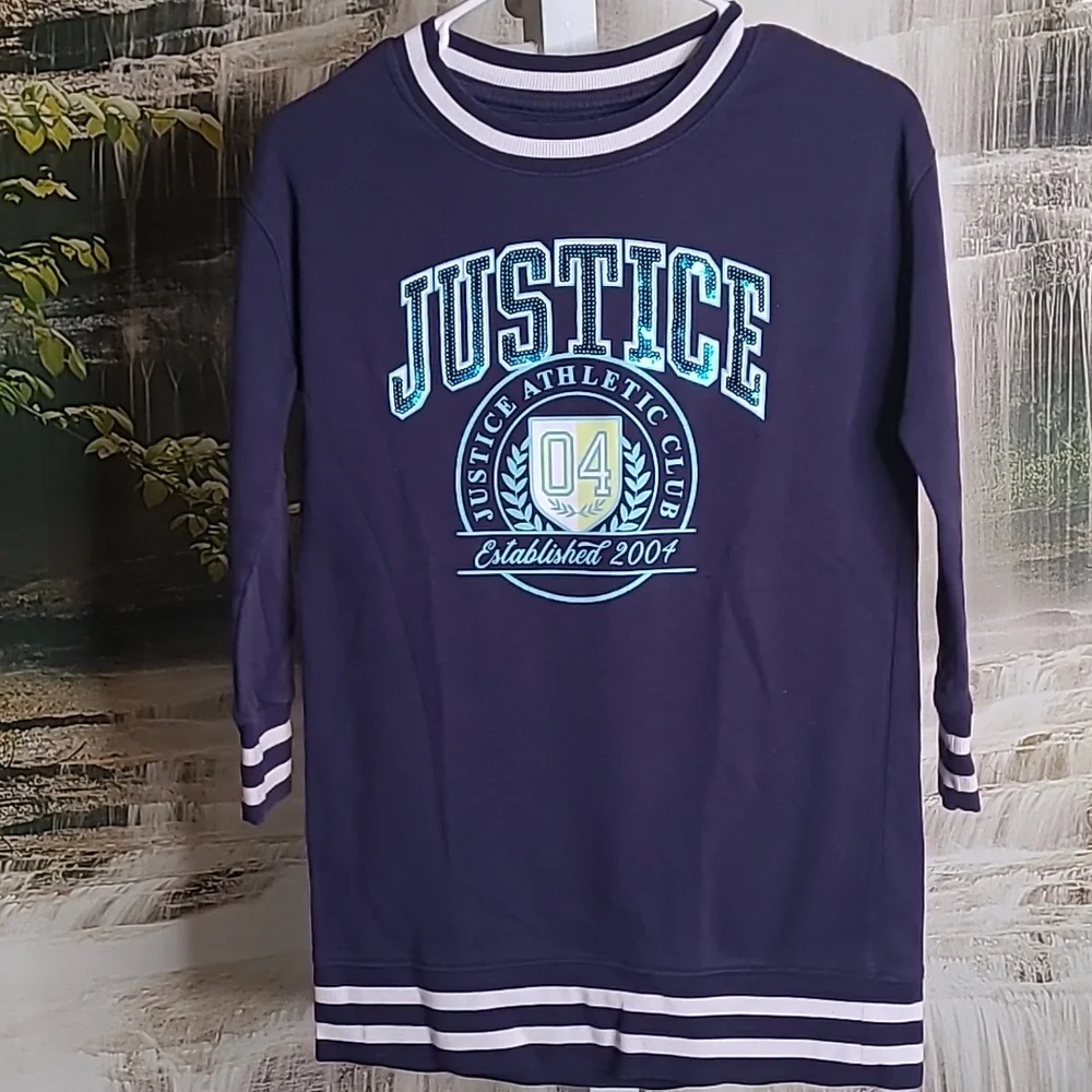 Justice Girls Medium Navy Blue Sparkly Sequin Sweatshirt Dress
